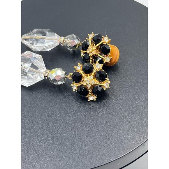 Eileen Fulton Vintage Black and Clear Crystal Clip on Earrings - Picture 14 of 14